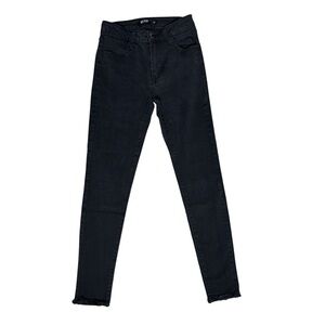 Just Black Women's Dark Black Washed Out Skinny Jeans with Frayed Hem Size 24